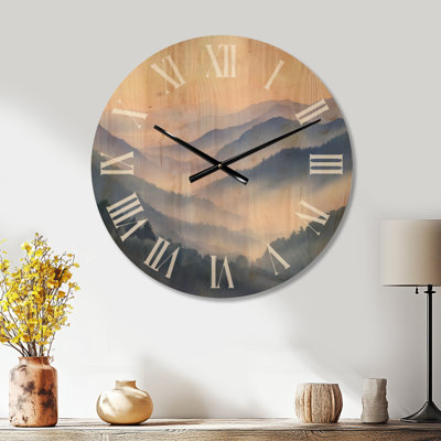 Extra Large Lake Wood Wall Clock – Ridge Mountains in the Morning Fog