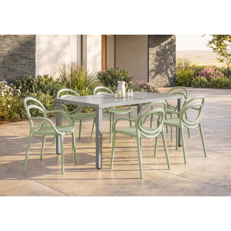 Ensemble de 4 chaises de salle à manger empilables modernes et contemporaines de 81 cm de hauteur - Chaises de patio vert d'eau