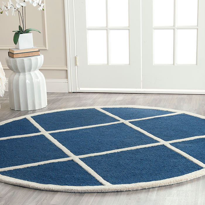 Deedgra Hand Tufted Wool Geometric Rug, Round 6'