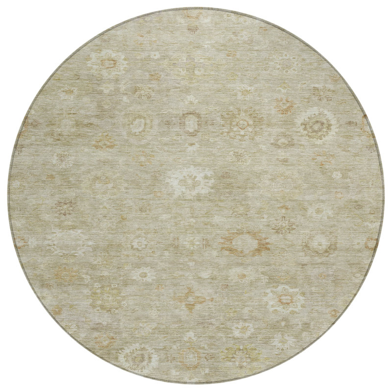 Machine Washable Indoor/Outdoor Xhevrie Beige Rug, Round 8'