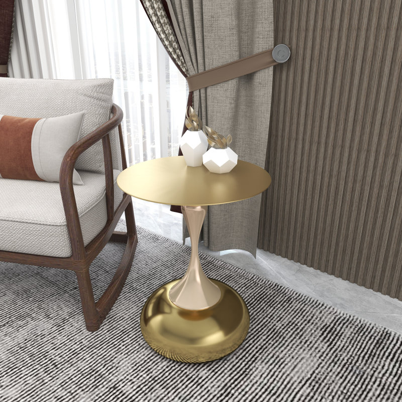Table d'appoint en acier inoxydable Kalup, Ivoire / or brillant