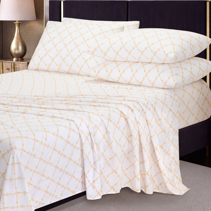 Baby Phat Microfiber Sheets with Extra Pillowcases, Queen, Chain Trellis Ivory