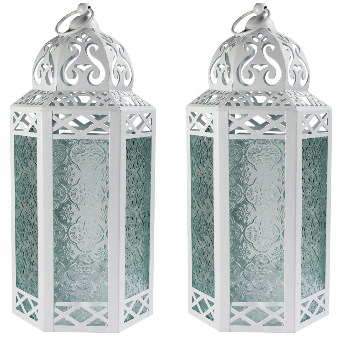 Decorative Moroccan Candle Lantern with LED Fairy Lights (Set of 2) Bungalow Rose