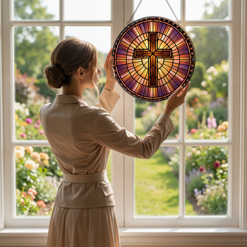 Panneau de vitrail 12 "H Cross Radiance, H 12 po x l 12 po