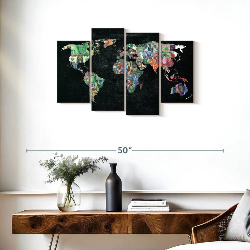 Keiri World Map Currencies, 22" H x 36" W