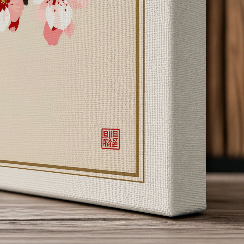 Cherry Blossom Branch Japandi - Wrapped Canvas, 36x24 - 91.4 x 61.0 cm, Cream Border