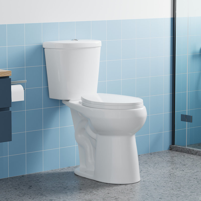 Toilette allongée deux pièces avec siège surélevé de 21 po et hauteur confort en céramique avec couvercle à pression latérale