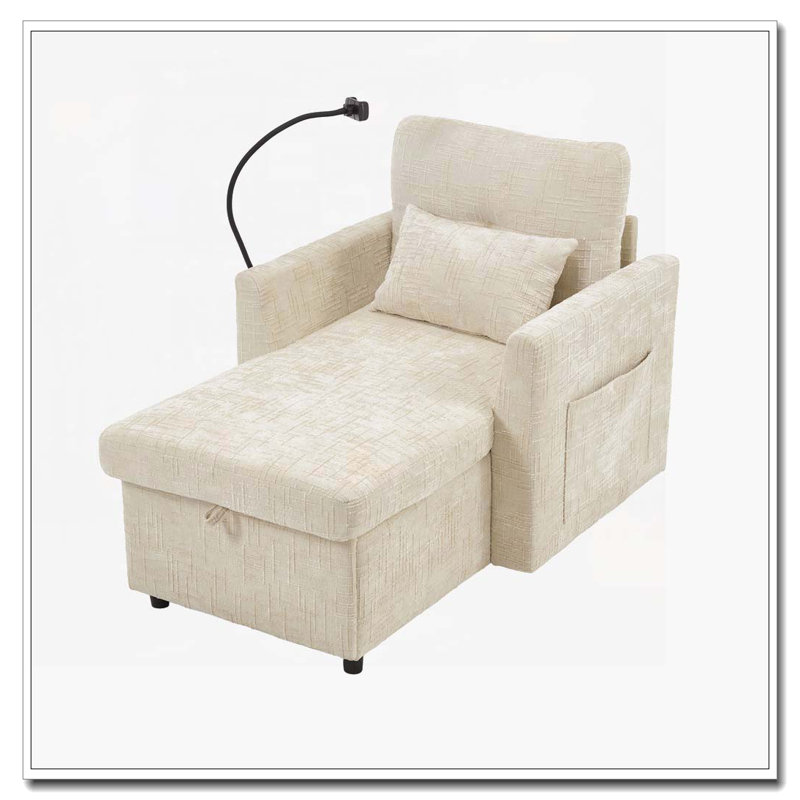 Chaise longue en chenille avec rangement, Beige