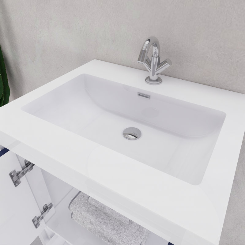 Ensemble de meuble-lavabo simple 23,6 po Eden, Blanc brillant / bleu