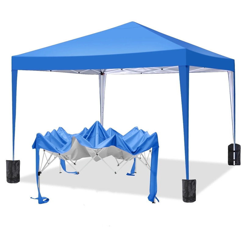 10x10 Pop Up Canopy Tent Without Sidewall, UPF 50+ Waterproof Outdoor Canopy, Instant Tent Portable Canopies Gazebo for Commercial Sun Shade Party Backyard with 4 Sandbags