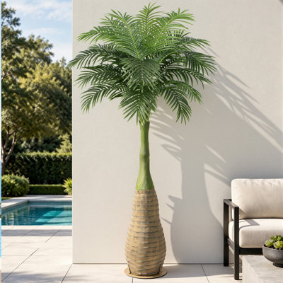 8 pieds de palmier artificiel réaliste Areca, tronc Bulbous, plante de plancher de palmier artificiel pour la décoration du hall d'entrée du salon