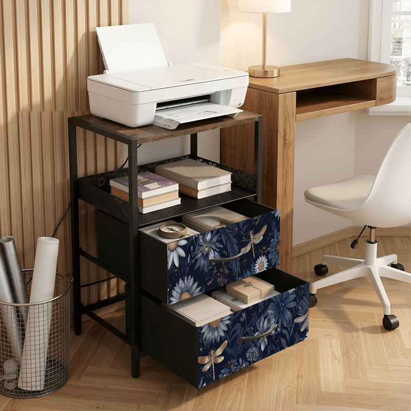 Table de chevet 2 tiroirs avec station de charge, table de chevet de chambre à coucher avec ports USB et prises ouvertes - tablette noire