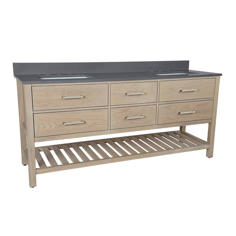Meadowbrook 72'' Double Bathroom Vanity with Quartz Top, Light Oak