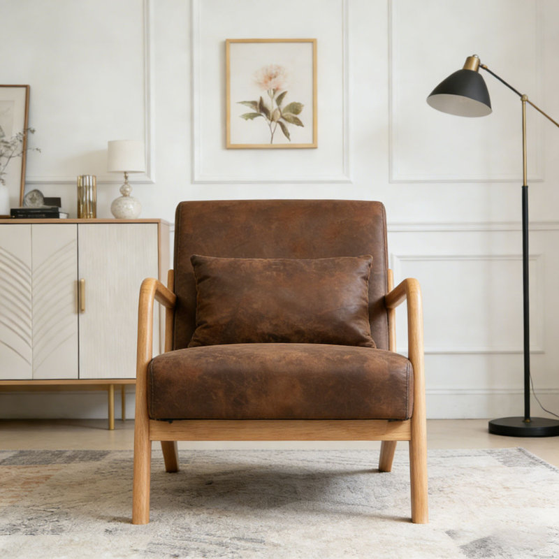 Chaise d'appoint moderne avec structure en bois, Tissu, Brun