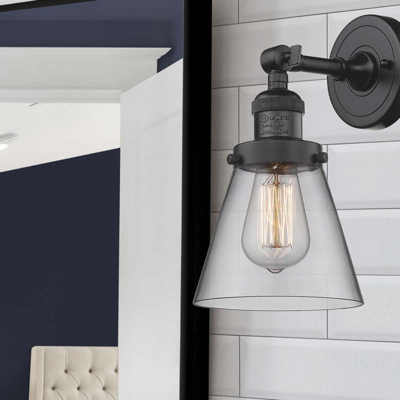 Cone 1 Light Sconce, 6 Watt Vinage LED Bulb, Smoked, Polished Nickel