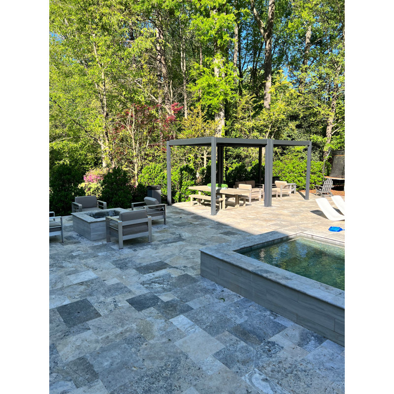 Dark Gray Motorized Aluminum Pergola with LED Lighting