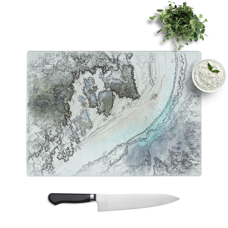 Tempered Glass Beach in Caracas Venezuela Sketch Chopping Board, 28.5 cm x 39 cm