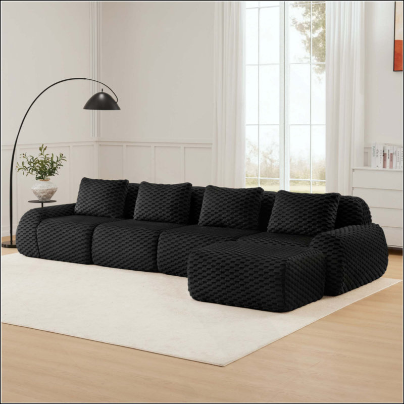 Modern L-Shaped Modular Sectional Sofa For Living Room,Flannelette Fabric,Oversized 4-Seater Couch,Deep Seat,Boneless Sofa,Movable Ottoman,Buckle Connection,Anti-Slip Design,No Assembly