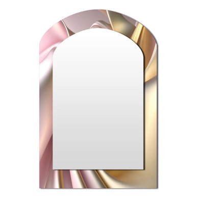 Smooth Liquid In Soft Shades Of Gold And Taupe VII - Liquid Ink Arch Large Mirror, Modern Asymmetrical Unique Wall Mirror Decor, Printed Metal Art