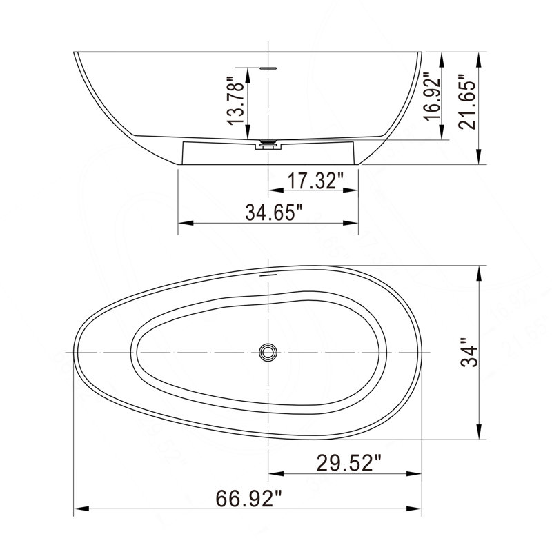 66.9 Inch Freestanding Solid Surface Soaking Bathtub For Bathroom