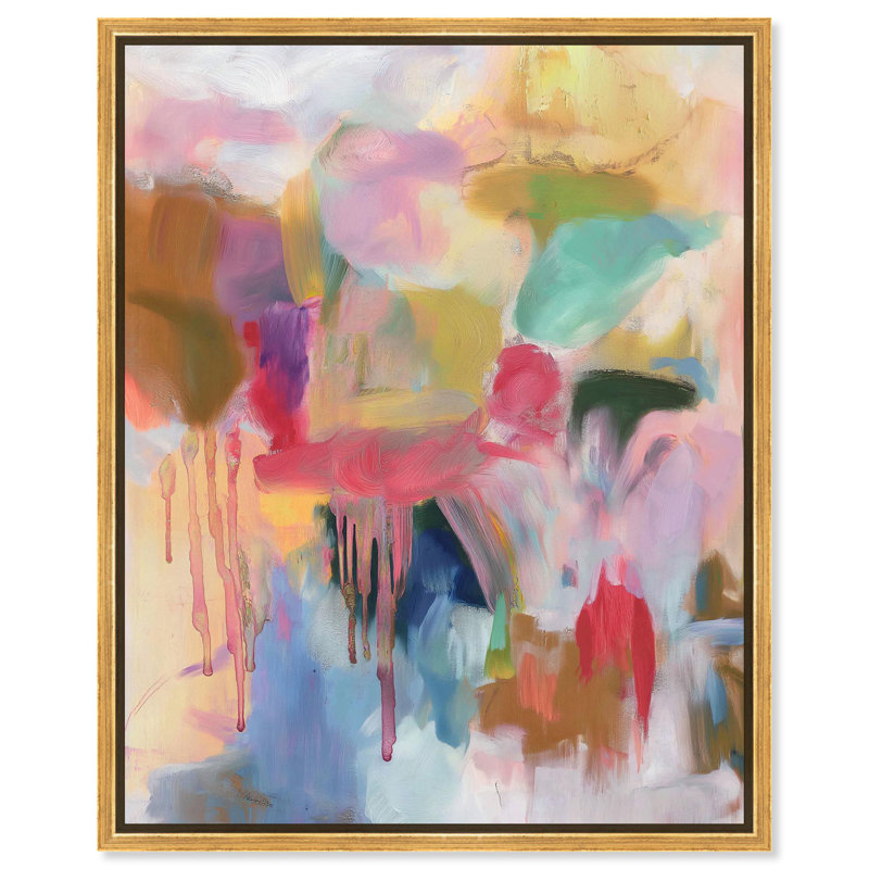 Art avec des couleurs vives, Art contemporain par Art Remedy, H 46 po x l 37 po, Cadre flottant doré