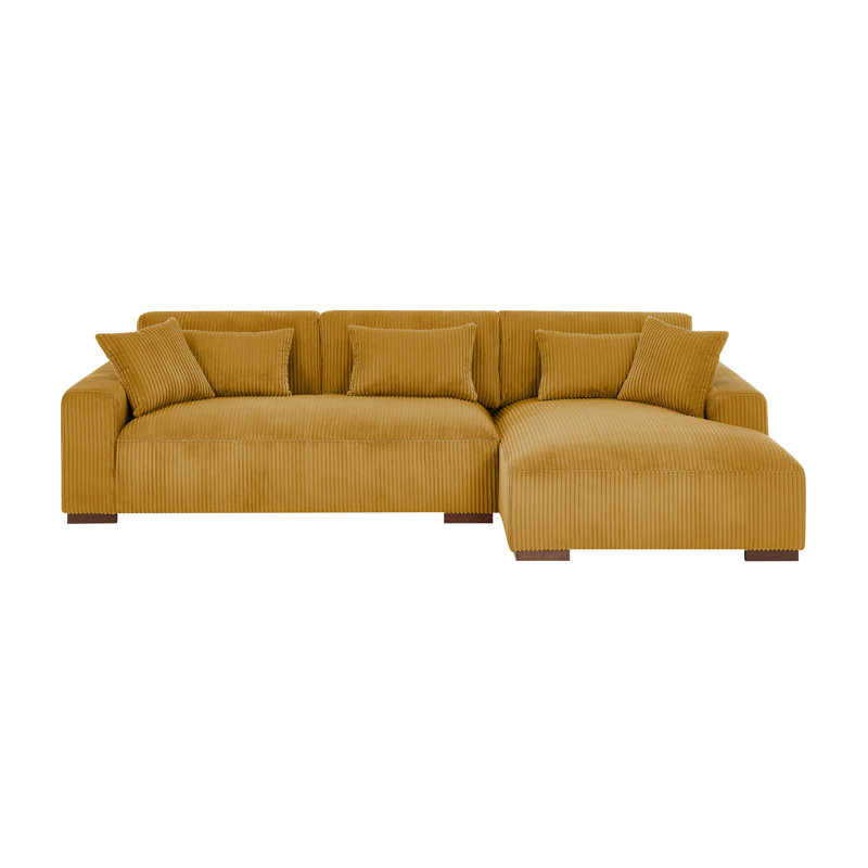 Asyiah 114.5" Wide Microfiber Sofa & Chaise, Right Hand Facing, Yellow Corduroy