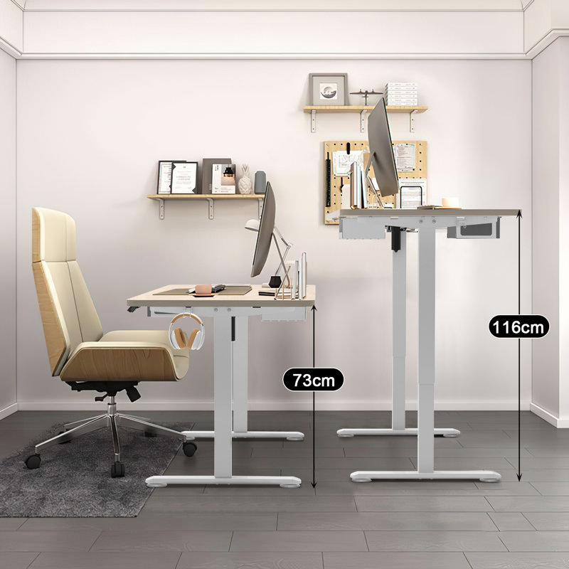 Antlia Adjustable Metal Base Standing Desk, White, Beige