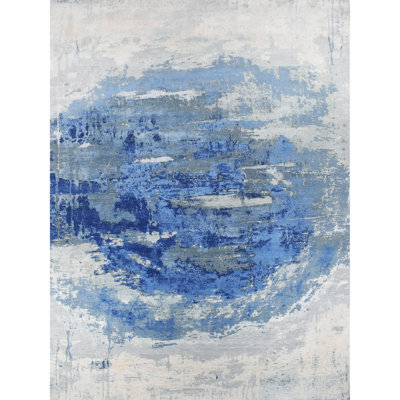 High-Quality Hand-Knotted Silver And Blue Area Rug