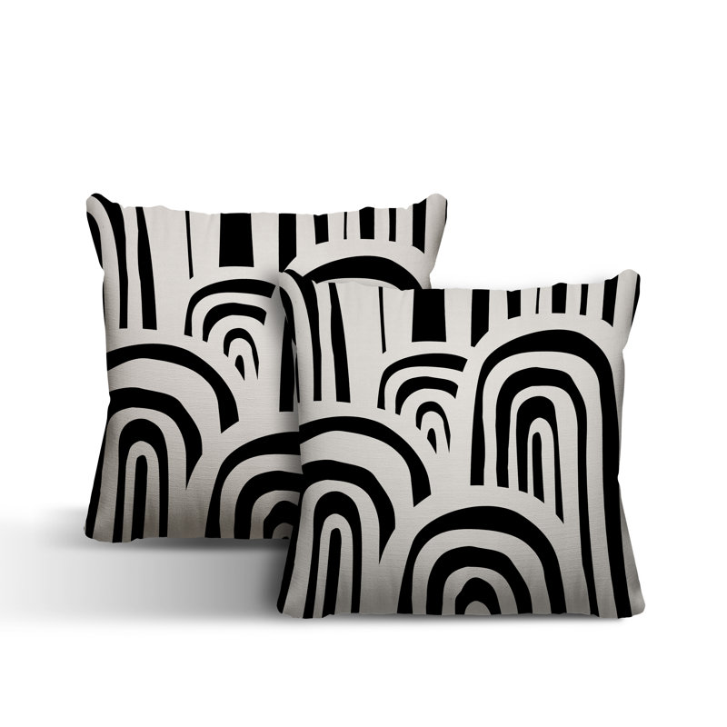  Coussin décoratif intérieur / extérieur abstrait carré, L 19 po x H 19 po, Champagne
