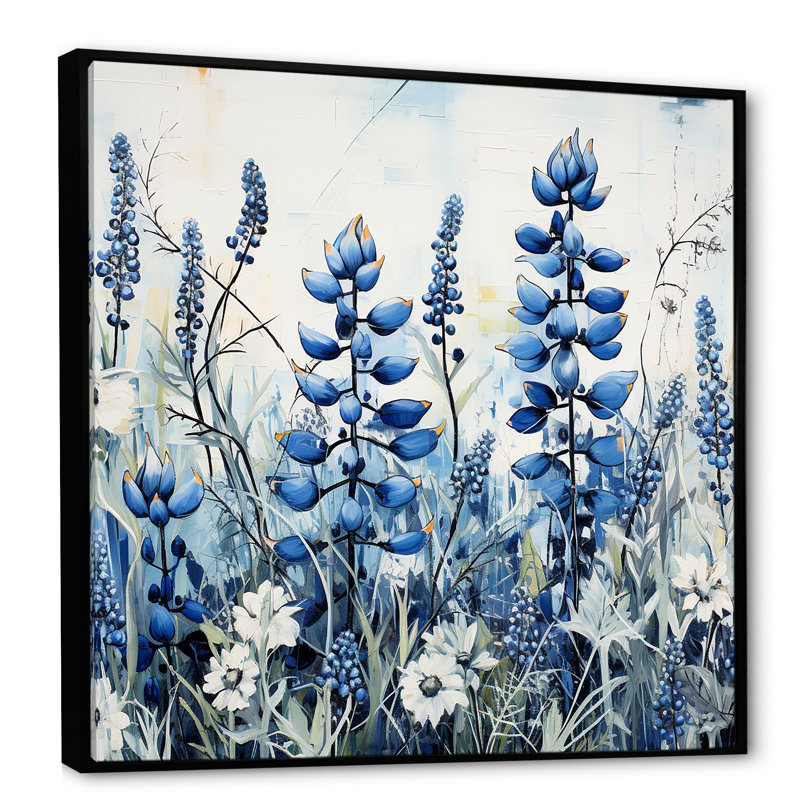 Blue Bonnets Floral Collage I, reproduction d'art sur toile, H 16 po x l 16 po x P 1 po, Noir