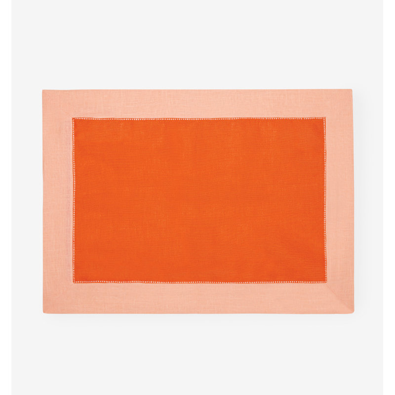 Roma Linen Rectangle Placemats, Tangerine/Cameo