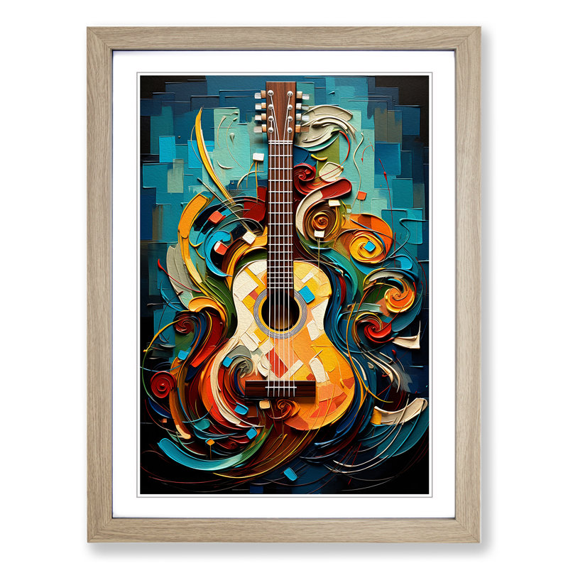 Acoustic Guitar Abstract No.2 - Framed Print, 34cm H x 25cm W x 2cm D, Oak Framed