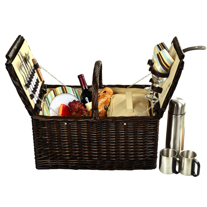 Wicker Picnic Basket, Santa Cruz Stripe
