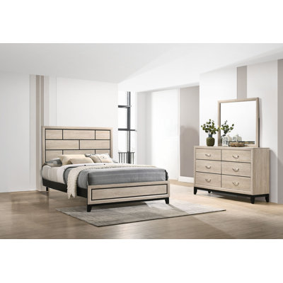 Ensemble de chambre à coucher à panneau simple 3 pièces Jazharia: lit, 2 tables de chevet