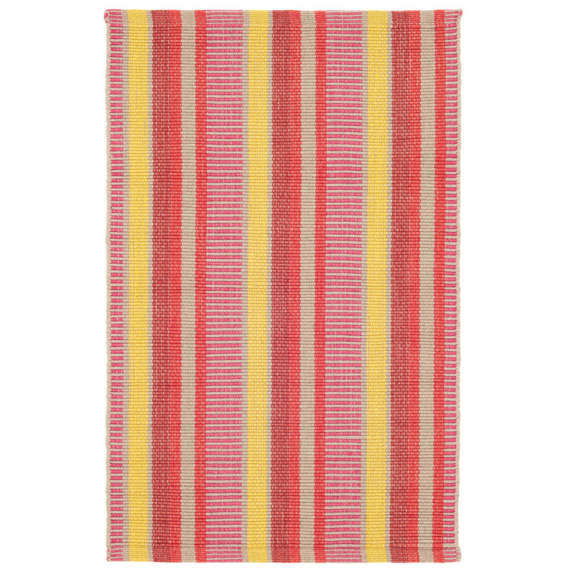 Handwoven Red and Yellow Striped Cotton Indoor/Outdoor Rug 2' x 3'