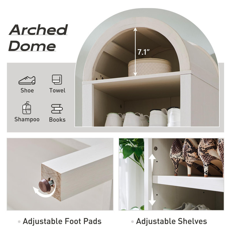 71" Tall Arched Bookshelf, 8 Tiers Arch Bookcase with Storage, Modern Farmhouse Book Shelf with Adjustable Shelves, Wood Bookshelf w/Open Display Shelves for Living Room, Office 