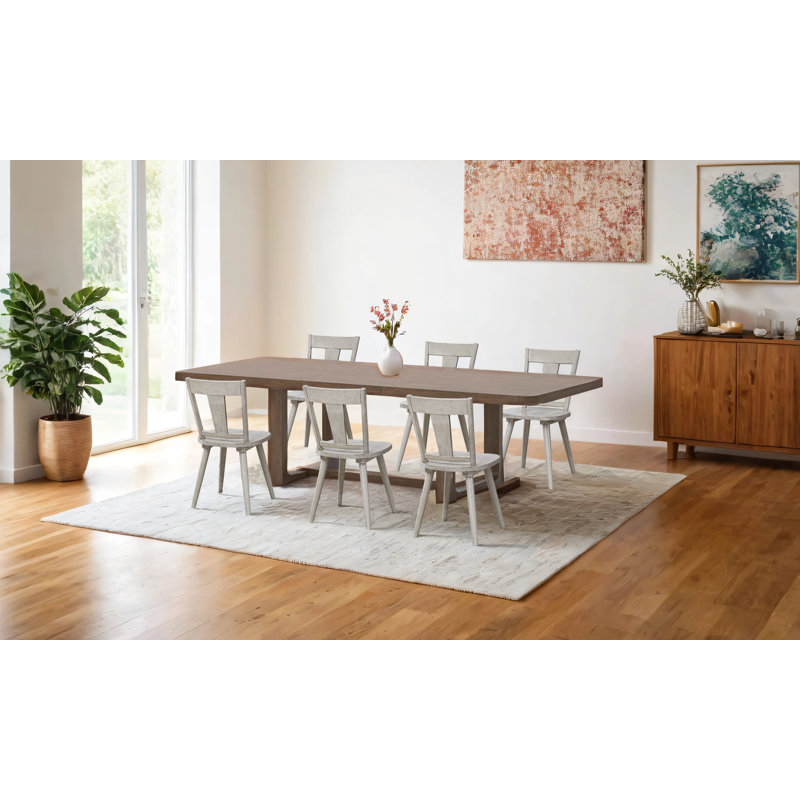 17" Wide Modern Country Farmhouse Wood Dining Room Chairs, 6, Light Gray