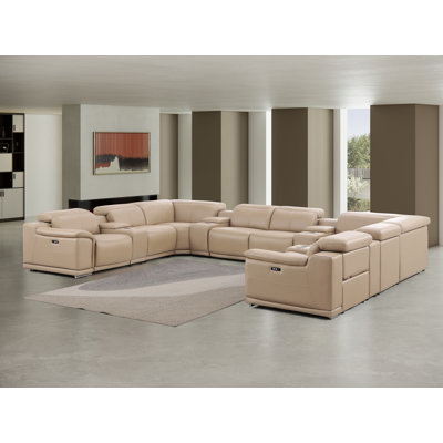 12-Piece U-Shaped Power Reclining Sectional In Genuine Leather – 4 Recliners