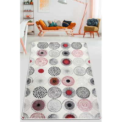 Tapis rectangulaire gris / rouge tissé à la machine