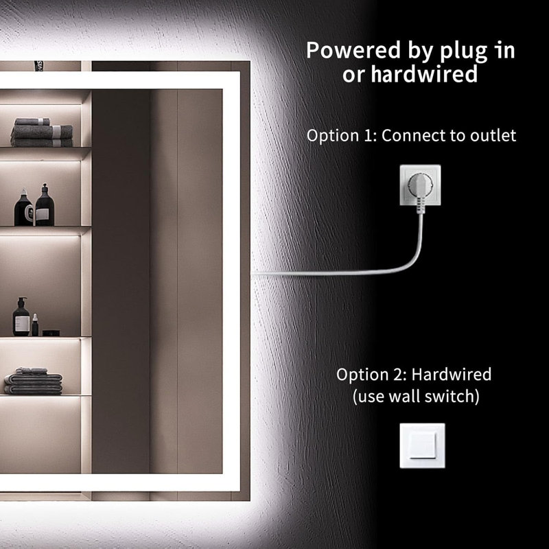 24X32 LED bathroom mirror with light, anti-fog, dimmable, backlight + front light