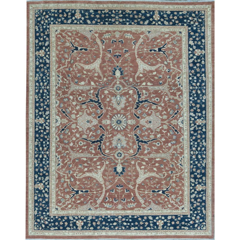 Tapis rouille et bleu noué à la main de haute qualité