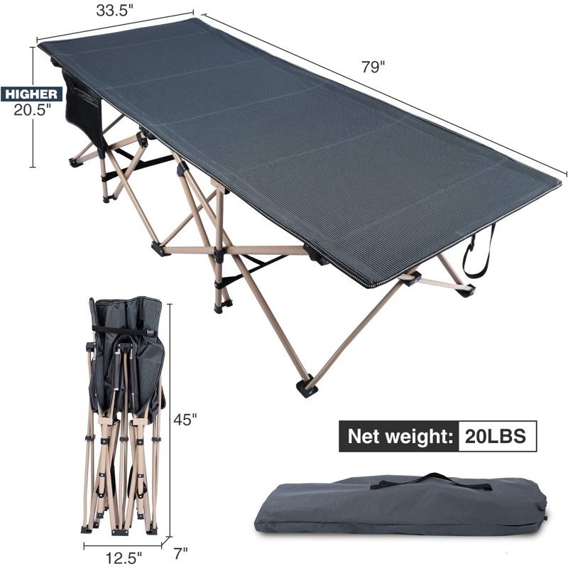 33" Oversized Folding Cot with Carry Bag for Indoor & Outdoor Use, Dark Gray