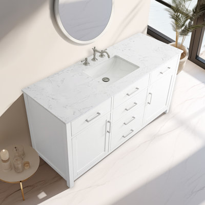 Ensemble de meuble-lavabo simple 60 po avec plateau en marbre Tremolo