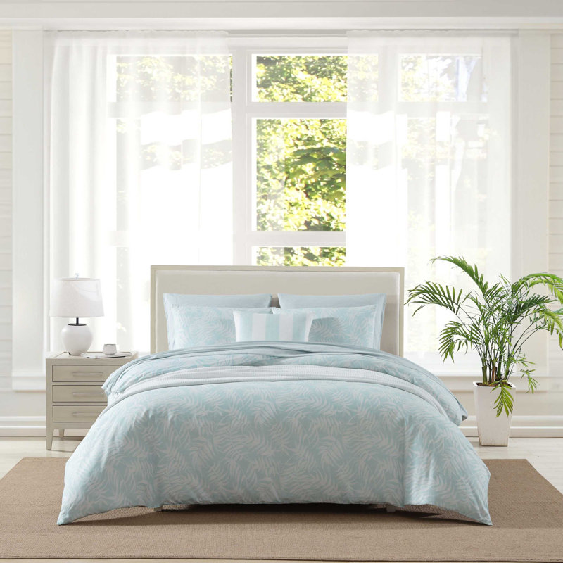 Art of Palms Cotton Comforter Set, King Comforter + 2 King Shams, Blue Floral