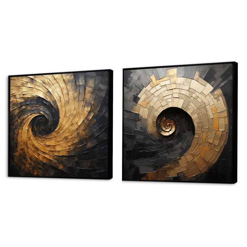 Northwich - Abstract Spirals Square Collage Set Of 2, Black Floater Framed, 16" H x 33" W