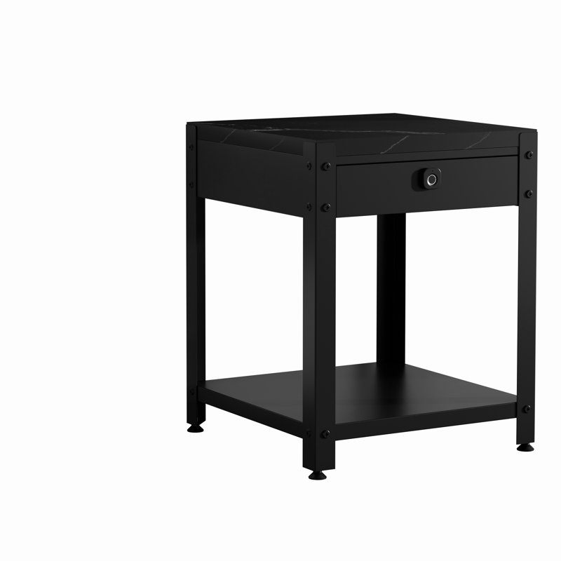 Table basse carrée double couche carrée avec compartiment caché et sécurité d'empreintes digitales, motif en marbre noir, parfaite pour les espaces de vie dans les maisons d'appartements, avec des matériaux confortables, 19,09