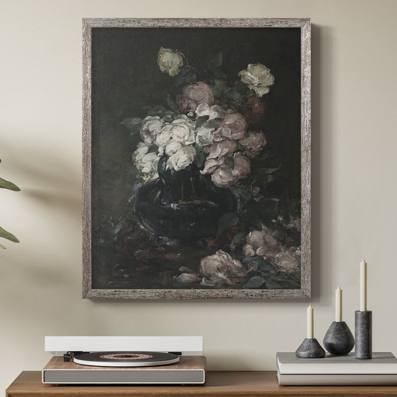 Reproduction florale rétro Lxxxi encadrée - bois massif, H 15 po x l 12 po