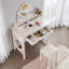 Coiffeuse compacte avec miroir réversible, coiffeuse avec tabouret, coiffeuse compacte pour petits espaces