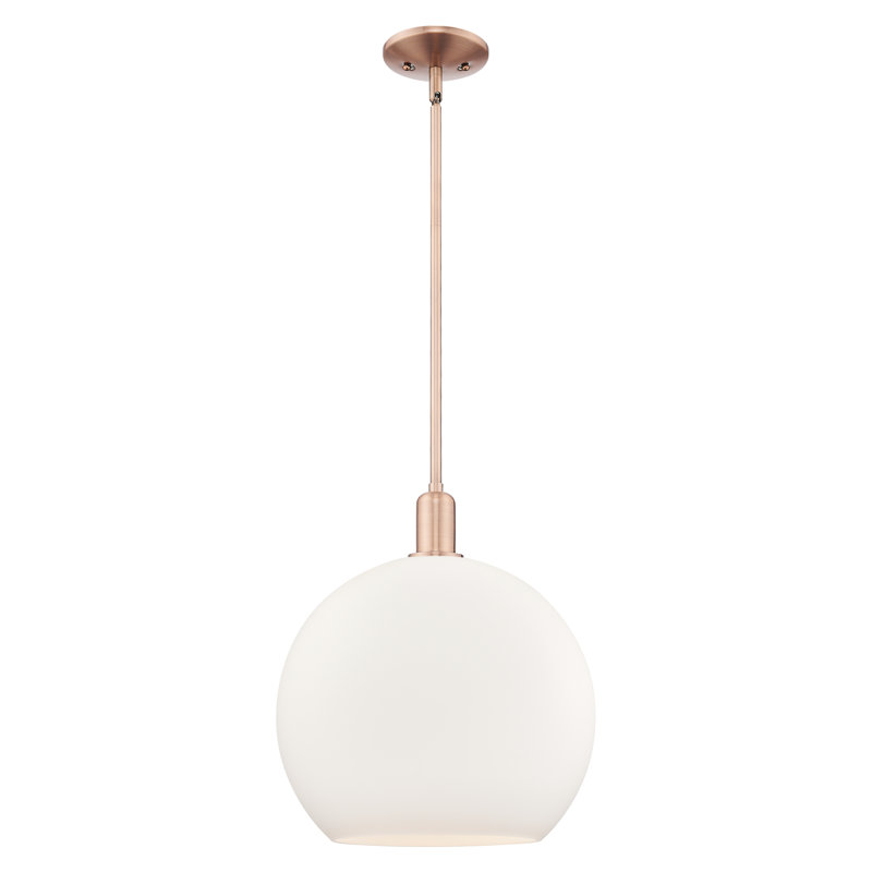 Mini-luminaire suspendu 1 lumière Arcadia - Athens, H 13,63 po x l 13,75 po x P 13,75 po, Blanc mat, Cuivre antique