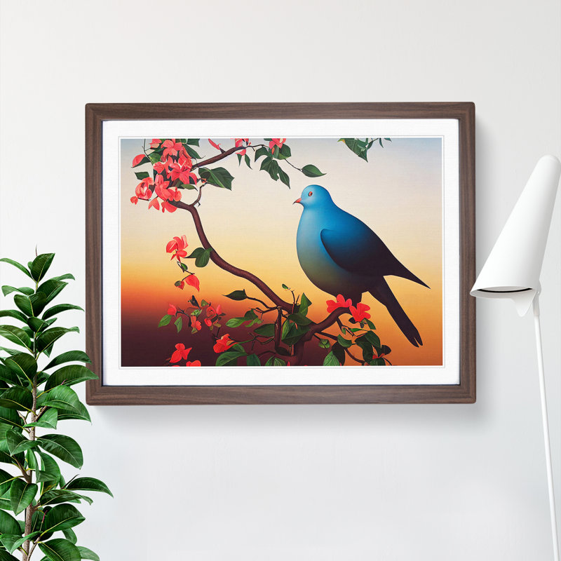 Effervescent Dove Bird - Single Picture Frame Painting, 25cm H x 34cm W x 2cm D, Walnut